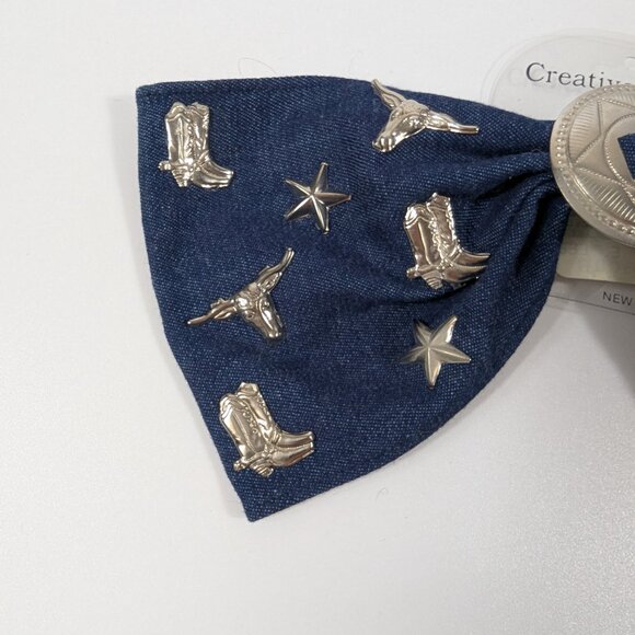 Creative Connection Statement Denim Hair Bow Barrette Rodeo Western Theme - Picture 7 of 8